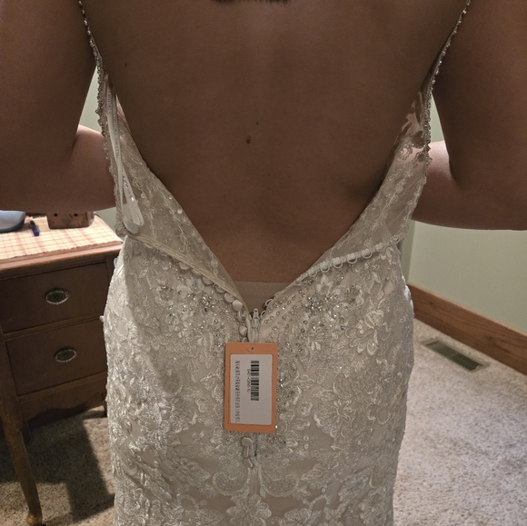 Elegant Beaded Lace Wedding Dress - Picture 3 of 11